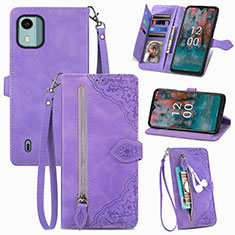 Funda de Cuero Cartera con Soporte Carcasa S06D para Nokia C12 Plus Morado