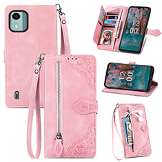 Funda de Cuero Cartera con Soporte Carcasa S06D para Nokia C12 Plus Rosa