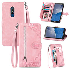 Funda de Cuero Cartera con Soporte Carcasa S06D para Nokia C3 Rosa