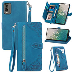 Funda de Cuero Cartera con Soporte Carcasa S06D para Nokia C32 Azul