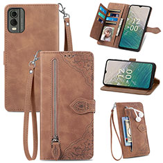 Funda de Cuero Cartera con Soporte Carcasa S06D para Nokia C32 Marron