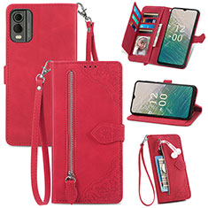 Funda de Cuero Cartera con Soporte Carcasa S06D para Nokia C32 Rojo