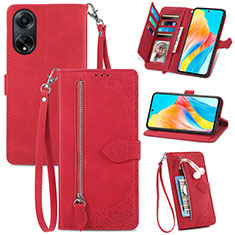 Funda de Cuero Cartera con Soporte Carcasa S06D para Oppo A98 5G Rojo