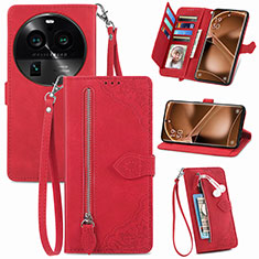 Funda de Cuero Cartera con Soporte Carcasa S06D para Oppo Find X6 5G Rojo