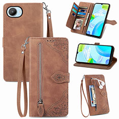 Funda de Cuero Cartera con Soporte Carcasa S06D para Realme C30 Marron