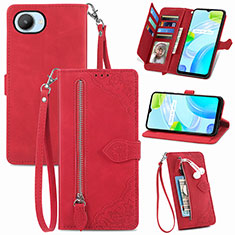 Funda de Cuero Cartera con Soporte Carcasa S06D para Realme C30s Rojo