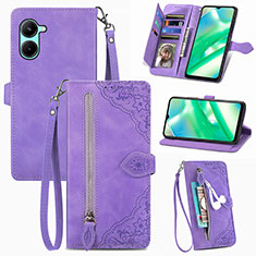 Funda de Cuero Cartera con Soporte Carcasa S06D para Realme C33 Morado