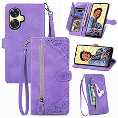 Funda de Cuero Cartera con Soporte Carcasa S06D para Realme C55 Morado