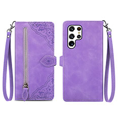 Funda de Cuero Cartera con Soporte Carcasa S06D para Samsung Galaxy S23 Ultra 5G Morado