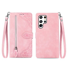 Funda de Cuero Cartera con Soporte Carcasa S06D para Samsung Galaxy S23 Ultra 5G Oro Rosa