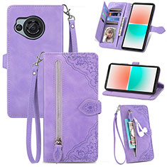 Funda de Cuero Cartera con Soporte Carcasa S06D para Sharp Aquos R8 Morado