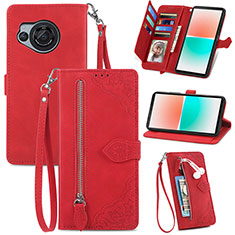 Funda de Cuero Cartera con Soporte Carcasa S06D para Sharp Aquos R8 Rojo