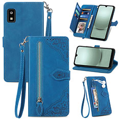 Funda de Cuero Cartera con Soporte Carcasa S06D para Sharp Aquos wish3 Azul