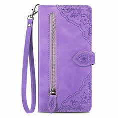 Funda de Cuero Cartera con Soporte Carcasa S06D para Vivo iQOO Z6x Morado