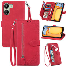 Funda de Cuero Cartera con Soporte Carcasa S06D para Xiaomi Poco C65 Rojo