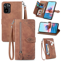 Funda de Cuero Cartera con Soporte Carcasa S06D para Xiaomi Poco M5S Marron