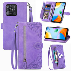 Funda de Cuero Cartera con Soporte Carcasa S06D para Xiaomi Redmi 10 India Morado