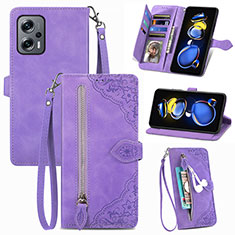 Funda de Cuero Cartera con Soporte Carcasa S06D para Xiaomi Redmi K50i 5G Morado