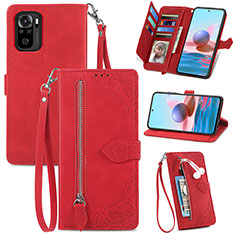 Funda de Cuero Cartera con Soporte Carcasa S06D para Xiaomi Redmi Note 10 4G Rojo