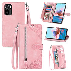 Funda de Cuero Cartera con Soporte Carcasa S06D para Xiaomi Redmi Note 10 4G Rosa