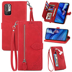 Funda de Cuero Cartera con Soporte Carcasa S06D para Xiaomi Redmi Note 10 5G Rojo