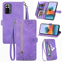 Funda de Cuero Cartera con Soporte Carcasa S06D para Xiaomi Redmi Note 10 Pro Max Morado