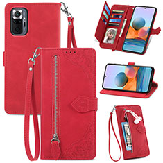 Funda de Cuero Cartera con Soporte Carcasa S06D para Xiaomi Redmi Note 10 Pro Max Rojo