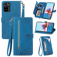 Funda de Cuero Cartera con Soporte Carcasa S06D para Xiaomi Redmi Note 10S 4G Azul