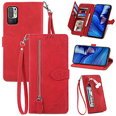 Funda de Cuero Cartera con Soporte Carcasa S06D para Xiaomi Redmi Note 10T 5G Rojo