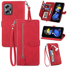 Funda de Cuero Cartera con Soporte Carcasa S06D para Xiaomi Redmi Note 11T Pro 5G Rojo