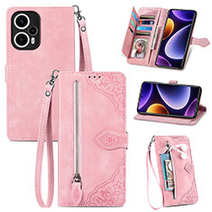 Funda de Cuero Cartera con Soporte Carcasa S06D para Xiaomi Redmi Note 12 Turbo 5G Rosa