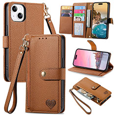 Funda de Cuero Cartera con Soporte Carcasa S07D para Apple iPhone 14 Marron