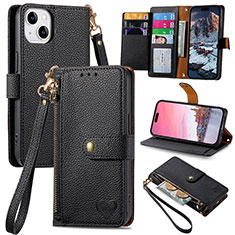 Funda de Cuero Cartera con Soporte Carcasa S07D para Apple iPhone 14 Plus Negro