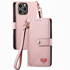 Funda de Cuero Cartera con Soporte Carcasa S07D para Apple iPhone 14 Pro Max Rosa