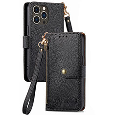 Funda de Cuero Cartera con Soporte Carcasa S07D para Apple iPhone 16 Pro Negro