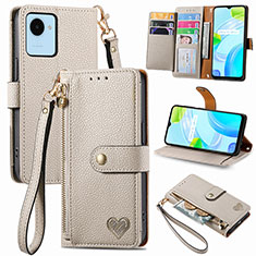 Funda de Cuero Cartera con Soporte Carcasa S07D para Realme C30 Gris