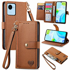 Funda de Cuero Cartera con Soporte Carcasa S07D para Realme C30 Marron