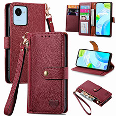 Funda de Cuero Cartera con Soporte Carcasa S07D para Realme C30 Rojo