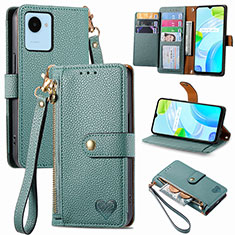 Funda de Cuero Cartera con Soporte Carcasa S07D para Realme C30 Verde