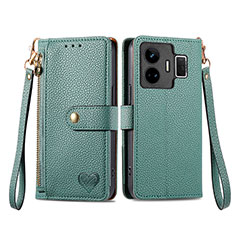 Funda de Cuero Cartera con Soporte Carcasa S07D para Realme GT5 5G Verde