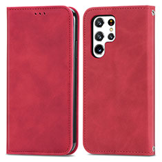 Funda de Cuero Cartera con Soporte Carcasa S07D para Samsung Galaxy S21 Ultra 5G Rojo