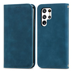 Funda de Cuero Cartera con Soporte Carcasa S07D para Samsung Galaxy S22 Ultra 5G Azul