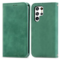 Funda de Cuero Cartera con Soporte Carcasa S07D para Samsung Galaxy S22 Ultra 5G Verde