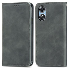 Funda de Cuero Cartera con Soporte Carcasa S08D para Oppo A17 Gris