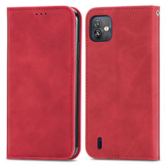 Funda de Cuero Cartera con Soporte Carcasa S08D para Wiko Y82 Rojo