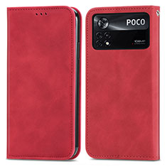 Funda de Cuero Cartera con Soporte Carcasa S08D para Xiaomi Poco X4 Pro 5G Rojo