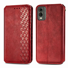 Funda de Cuero Cartera con Soporte Carcasa S09D para Nokia C210 Rojo