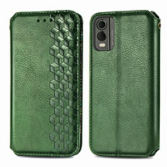 Funda de Cuero Cartera con Soporte Carcasa S09D para Nokia C32 Verde