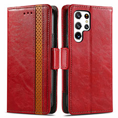 Funda de Cuero Cartera con Soporte Carcasa S10D para Samsung Galaxy S22 Ultra 5G Rojo