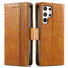 Funda de Cuero Cartera con Soporte Carcasa S10D para Samsung Galaxy S23 Ultra 5G Marron Claro